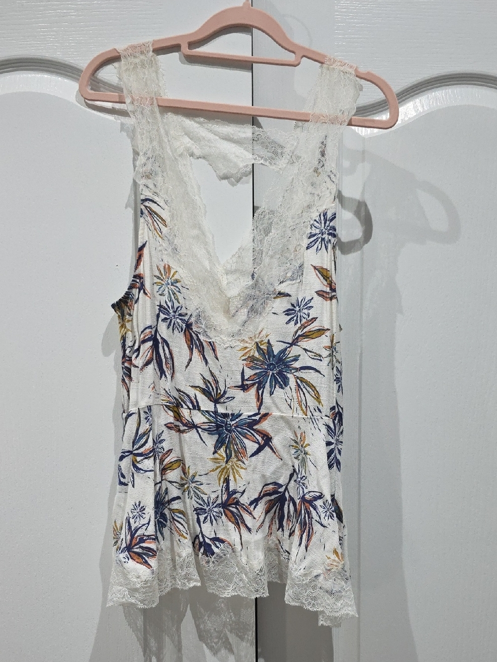 Free People White Floral Lace Trim Camisole